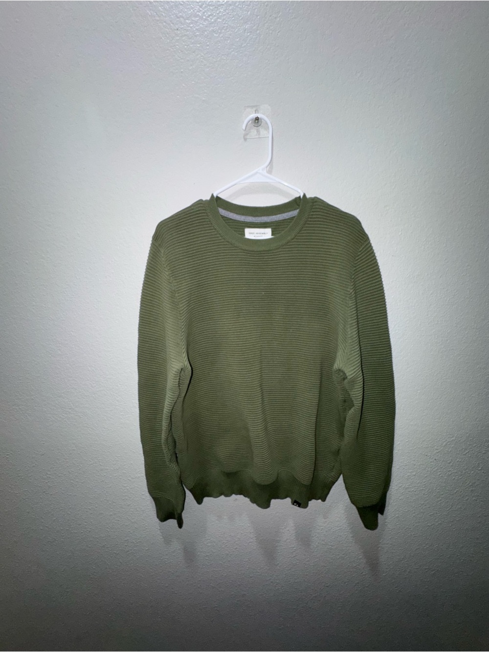 Olive Green Crewneck Sweater - Casual Ribbed Knit